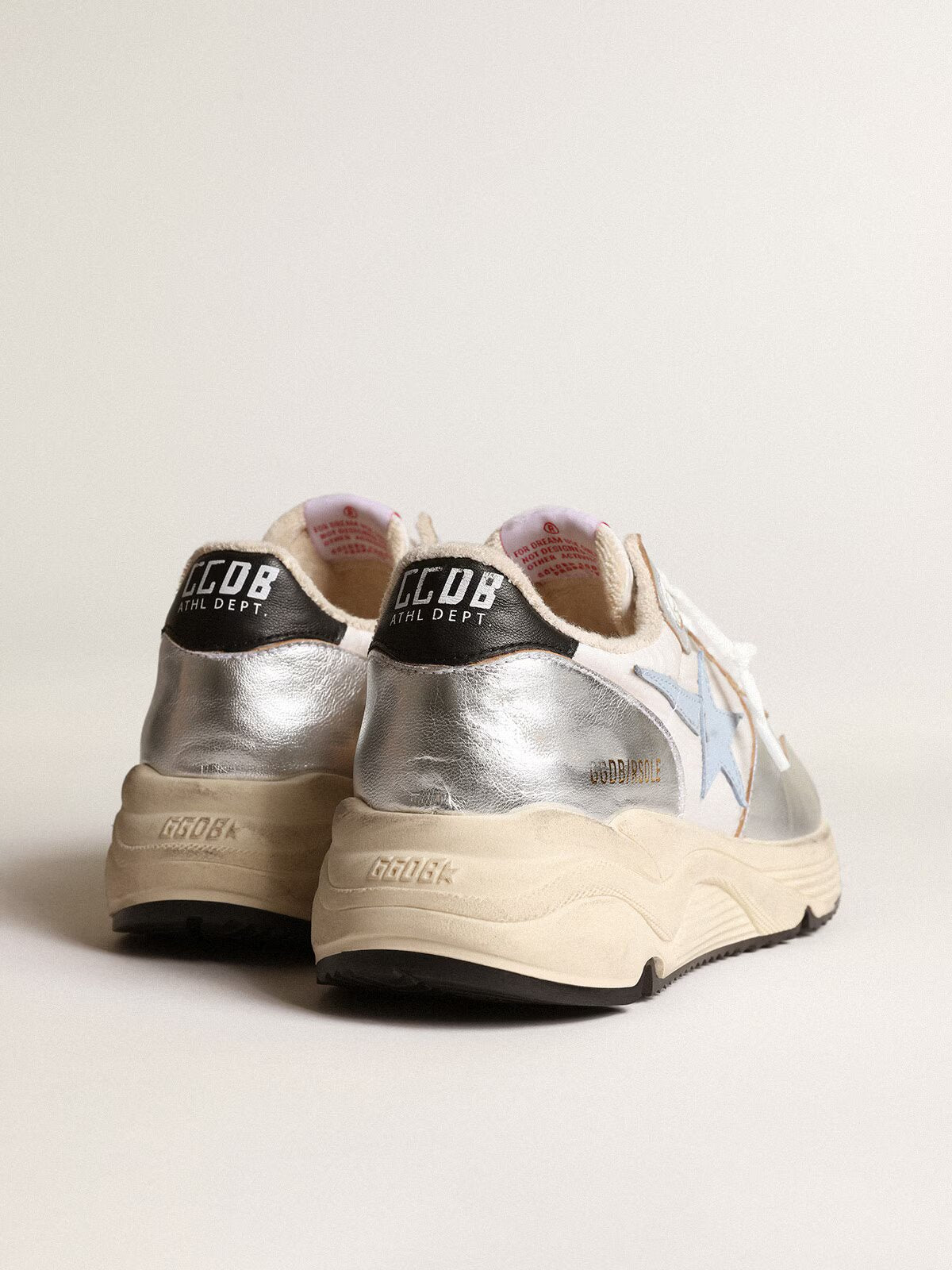 GGDB - Running Sole en nylon et cuir laminé argenté avec étoile bleu ciel