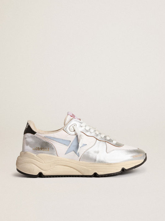 GGDB - Running Sole en nylon et cuir laminé argenté avec étoile bleu ciel